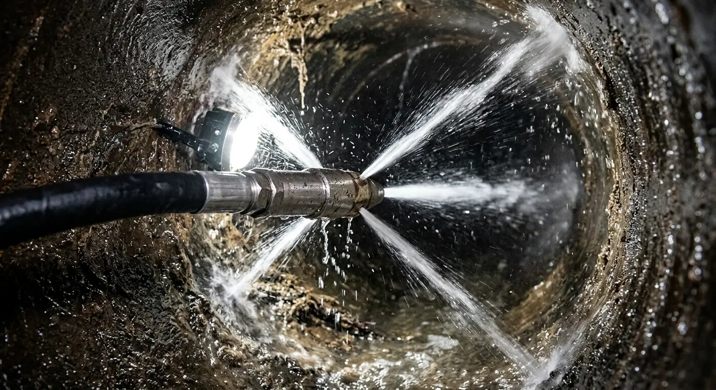 High-pressure hydro jetting nozzle cleaning sewer pipe for Storm Drain Cleaning in Trenton